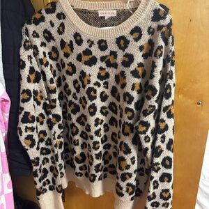 Knox Rose Leopard Print Sweater 🐆 M | Beige + Brown Cozy Knit